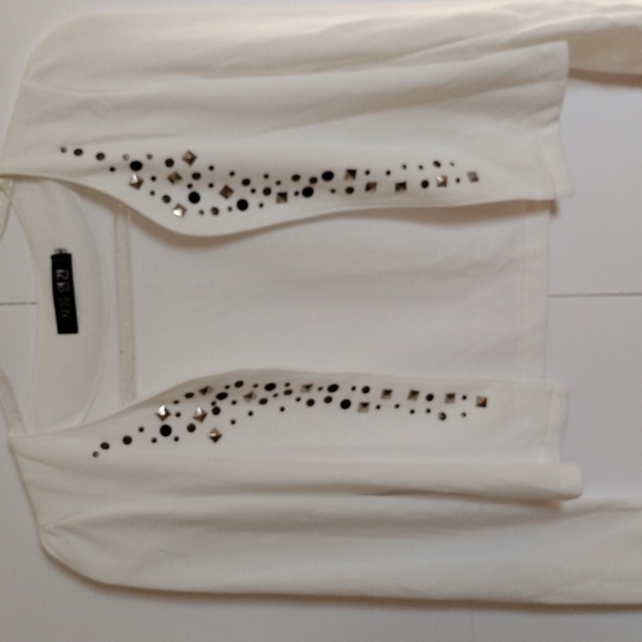 Korean brand Open Cardigan Women S Ivory Long Sleeves knitted Cropped Studded - Picture 2 of 7